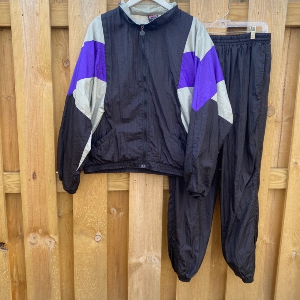 Vintage Purple Black Grey Windbreaker Track Set